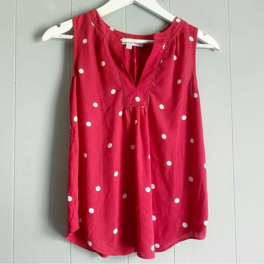 LOFT  V Neck Sleeveless Polka Dot Career Top XS Petite